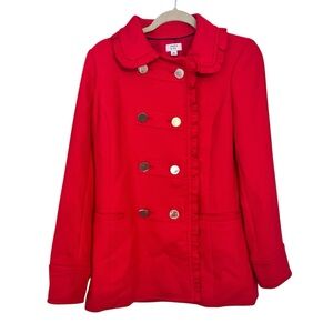Crown & Ivy Red Ruffle Peacoat Double Breasted Gold Button Americana Jacket Sm